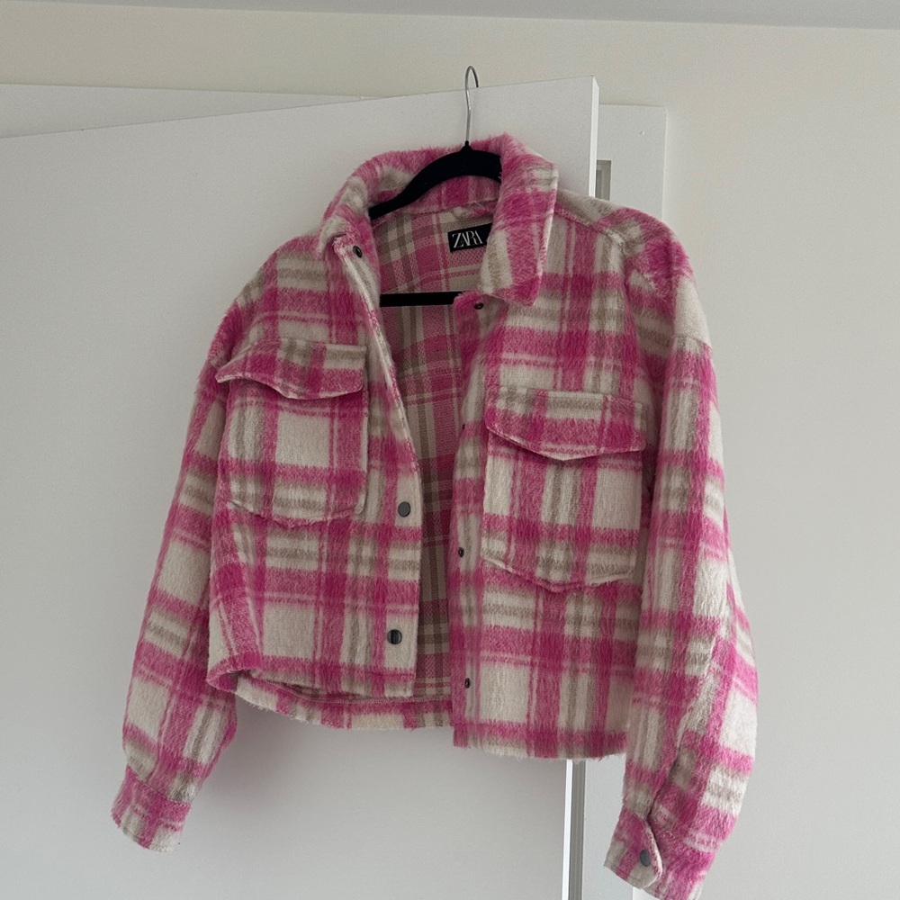 Zara Pink and Cream Plaid Jacket